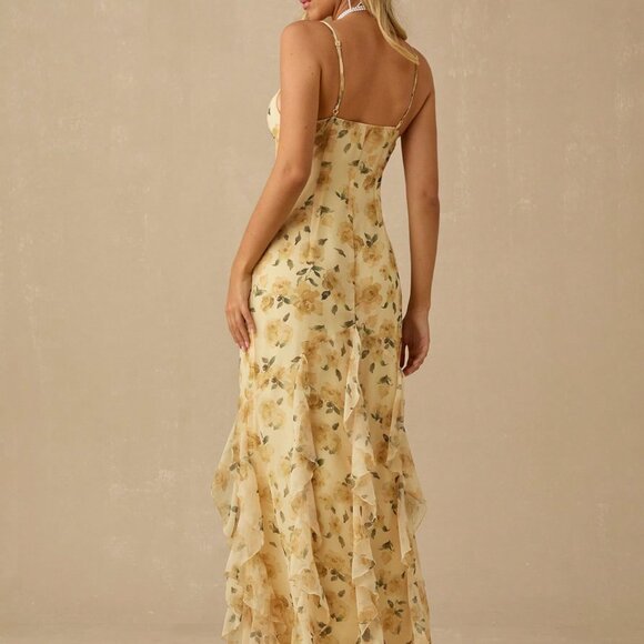 Yellow Elegant Women's Romantic Floral Maxi Dress - Picture 2 of 7